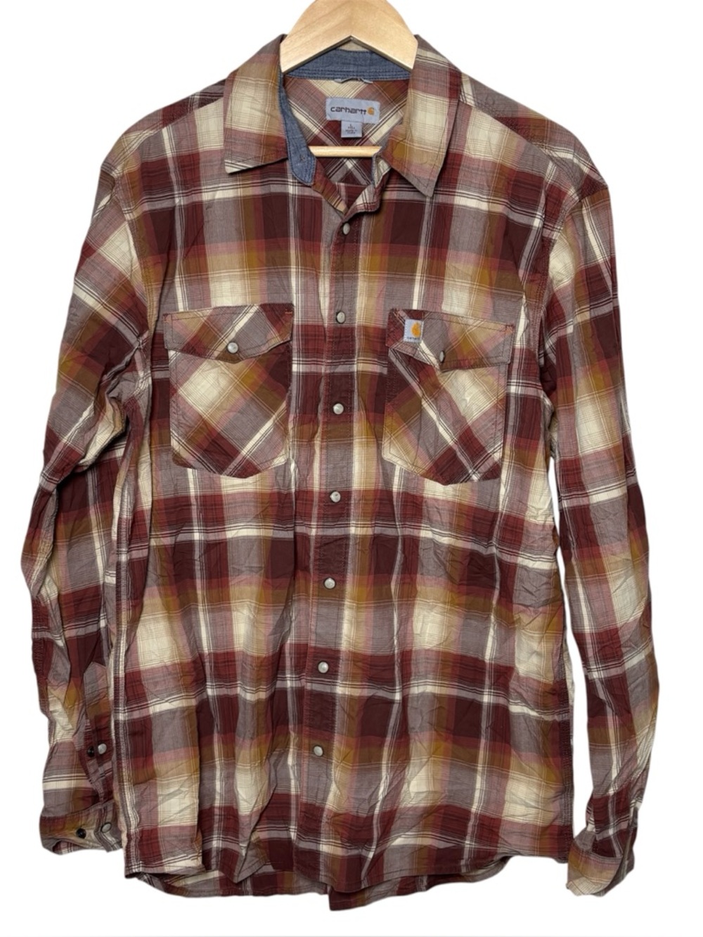 Carhartt Shirt Men Large Tall Pearl Snap Bozeman Long Sleeve Workwear Stretch LT